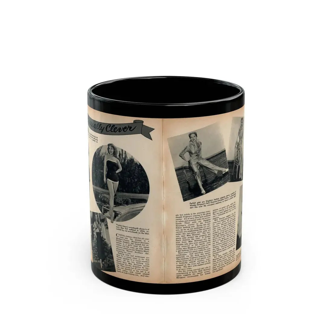 Virginia Mayo #289 - 2 Pages of Virginia+1 B&W Pin-Up Pic+4 B&W Fashion Pics circa late 40's from a Movie Star Magazine (Vintage Female Icon) Black Coffee Mug 11oz - Go Mug Yourself