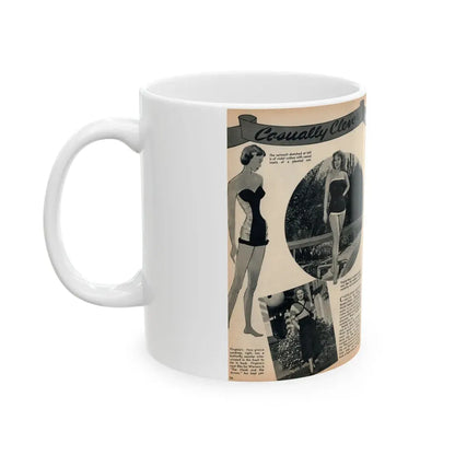 Virginia Mayo #289 - 2 Pages of Virginia+1 B&W Pin-Up Pic+4 B&W Fashion Pics circa late 40's from a Movie Star Magazine (Vintage Female Icon) White Coffee Mug - Go Mug Yourself