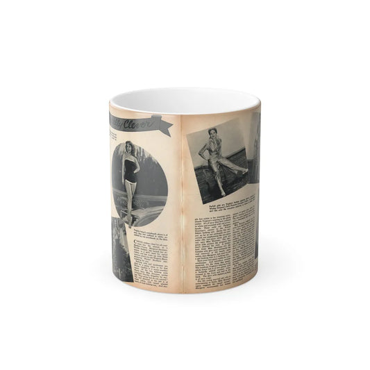 Virginia Mayo #289 - 2 Pages of Virginia+1 B&W Pin-Up Pic+4 B&W Fashion Pics circa late 40's from a Movie Star Magazine (Vintage Female Icons) Color Changing Mug 11oz-11oz-Go Mug Yourself