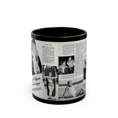 Virginia Mayo #290 - 2 Pages of Virginia+3 B&W Pin-Up Pics & 2 Candid Shots circa late 40's from a Movie Star Magazine (Vintage Female Icon) Black Coffee Mug 11oz - Go Mug Yourself