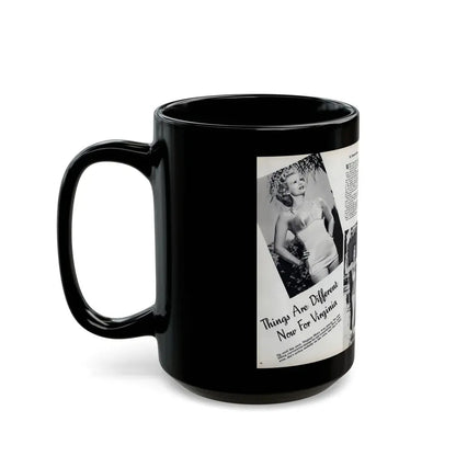 Virginia Mayo #290 - 2 Pages of Virginia+3 B&W Pin-Up Pics & 2 Candid Shots circa late 40's from a Movie Star Magazine (Vintage Female Icon) Black Coffee Mug - Go Mug Yourself