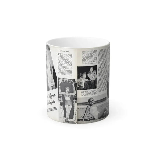 Virginia Mayo #290 - 2 Pages of Virginia+3 B&W Pin-Up Pics & 2 Candid Shots circa late 40's from a Movie Star Magazine (Vintage Female Icon) Color Changing Mug 11oz Default Title - Go Mug Yourself