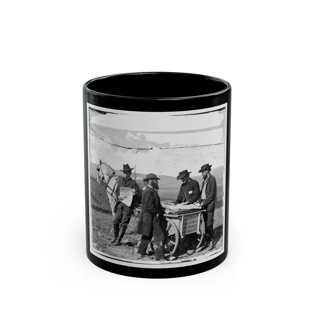 Virginia. Newspaper Vendor And Cart In Camp (U.S. Civil War) Black Coffee Mug 11oz - Go Mug Yourself