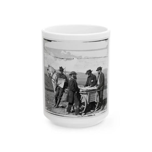 Virginia. Newspaper Vendor And Cart In Camp (U.S. Civil War) White Coffee Mug 15oz - Go Mug Yourself