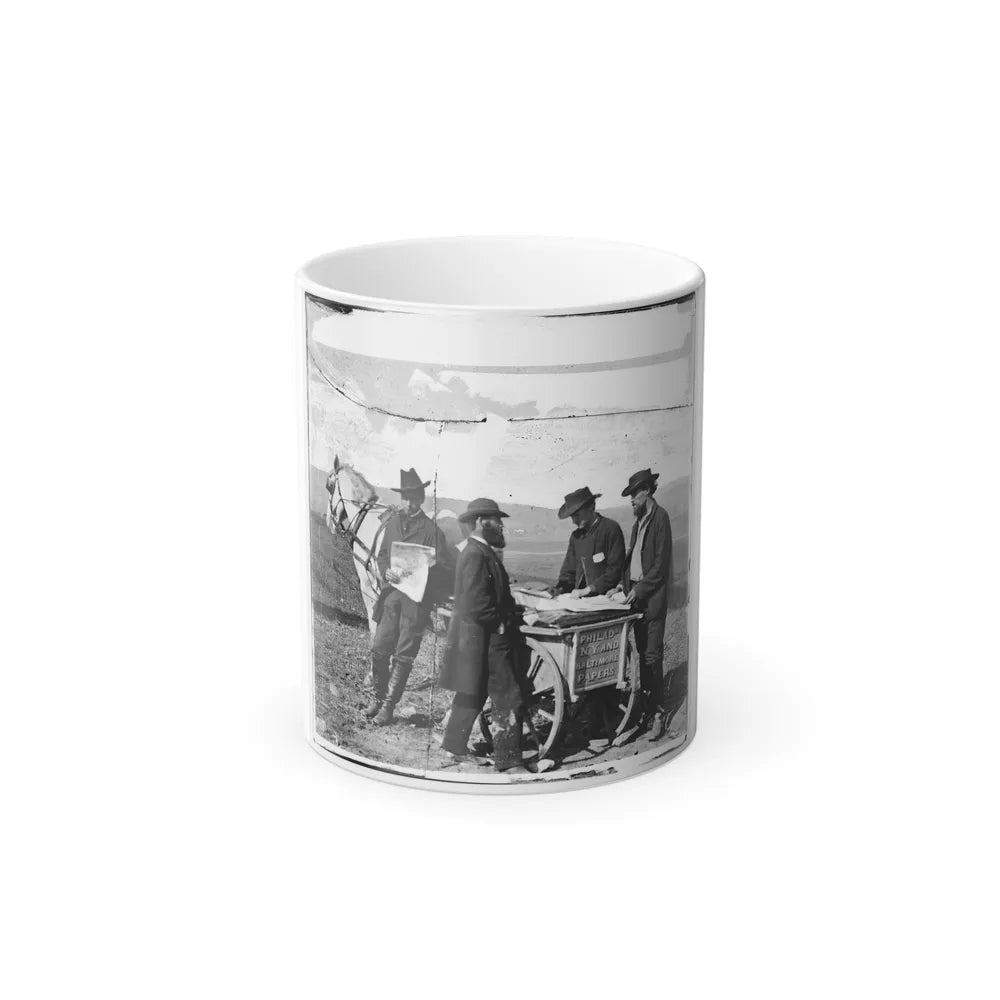 Virginia. Newspaper Vendor and Cart in Camp (U.S. Civil War) Color Changing Coffee Mug 11oz-11oz-Go Mug Yourself