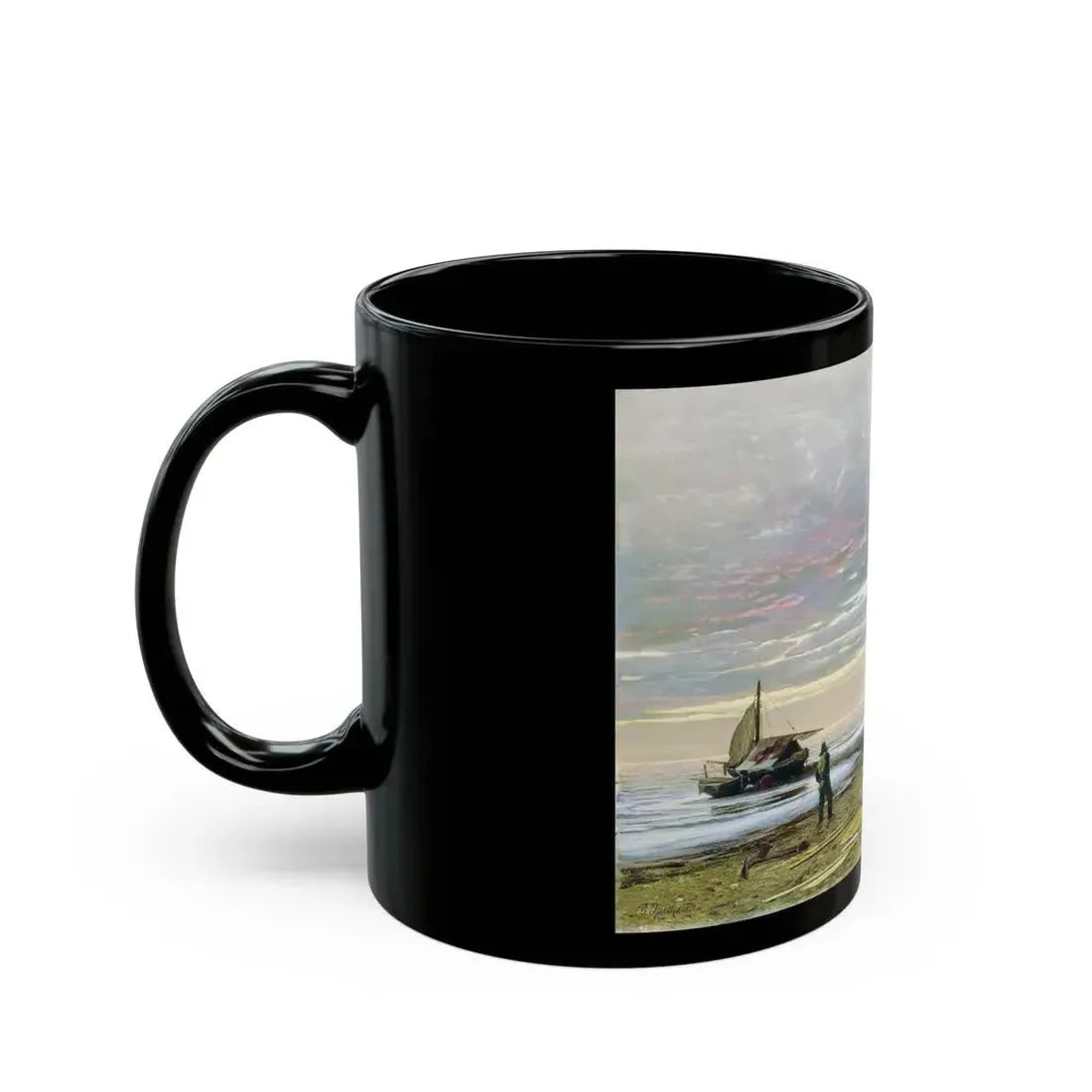 Vladimir Orlovsky (1842-1914) Evening Seashore - 1874 - Black Coffee Mug - Go Mug Yourself