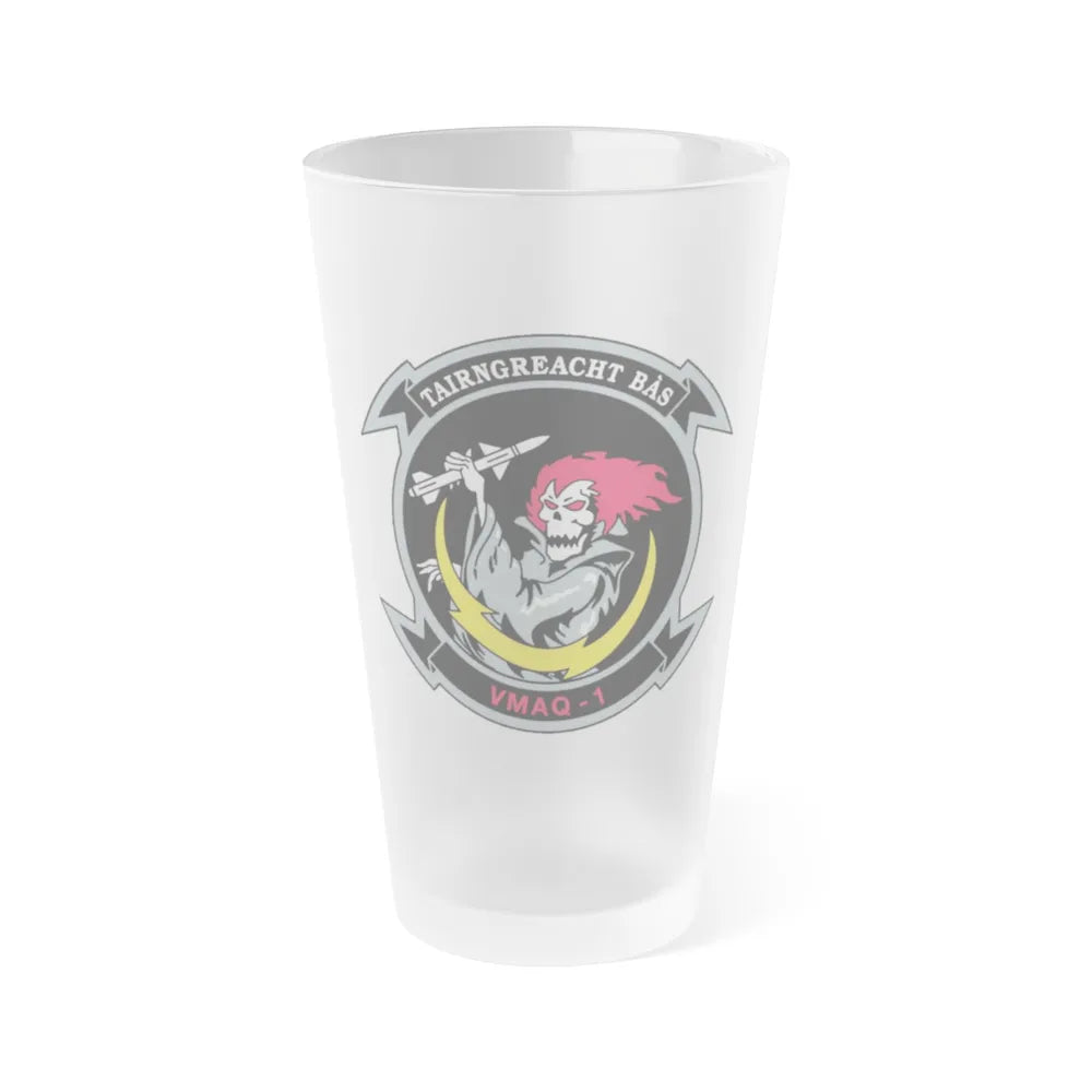 VMAQ 1 Marine Tactical Electronic Warfare Squadron 1 (USMC) Frosted Pint Glass 16oz-Go Mug Yourself