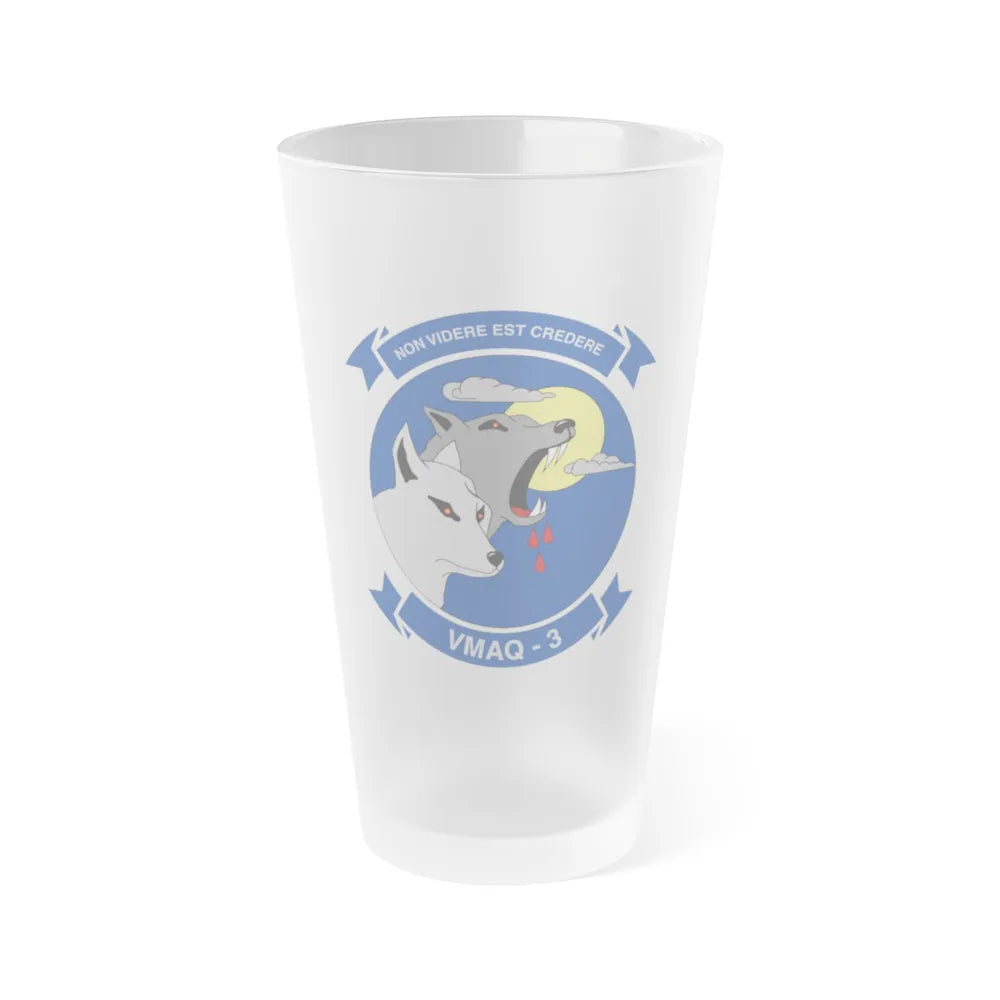 VMAQ 3 Marine Tactical Electronic Warfare Squadron 3 (USMC) Frosted Pint Glass 16oz-Go Mug Yourself