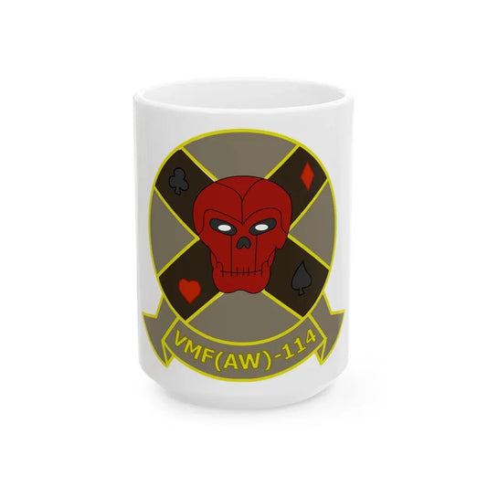 VMFAW 114 Death Dealers (USMC) White Coffee Mug 15oz - Go Mug Yourself