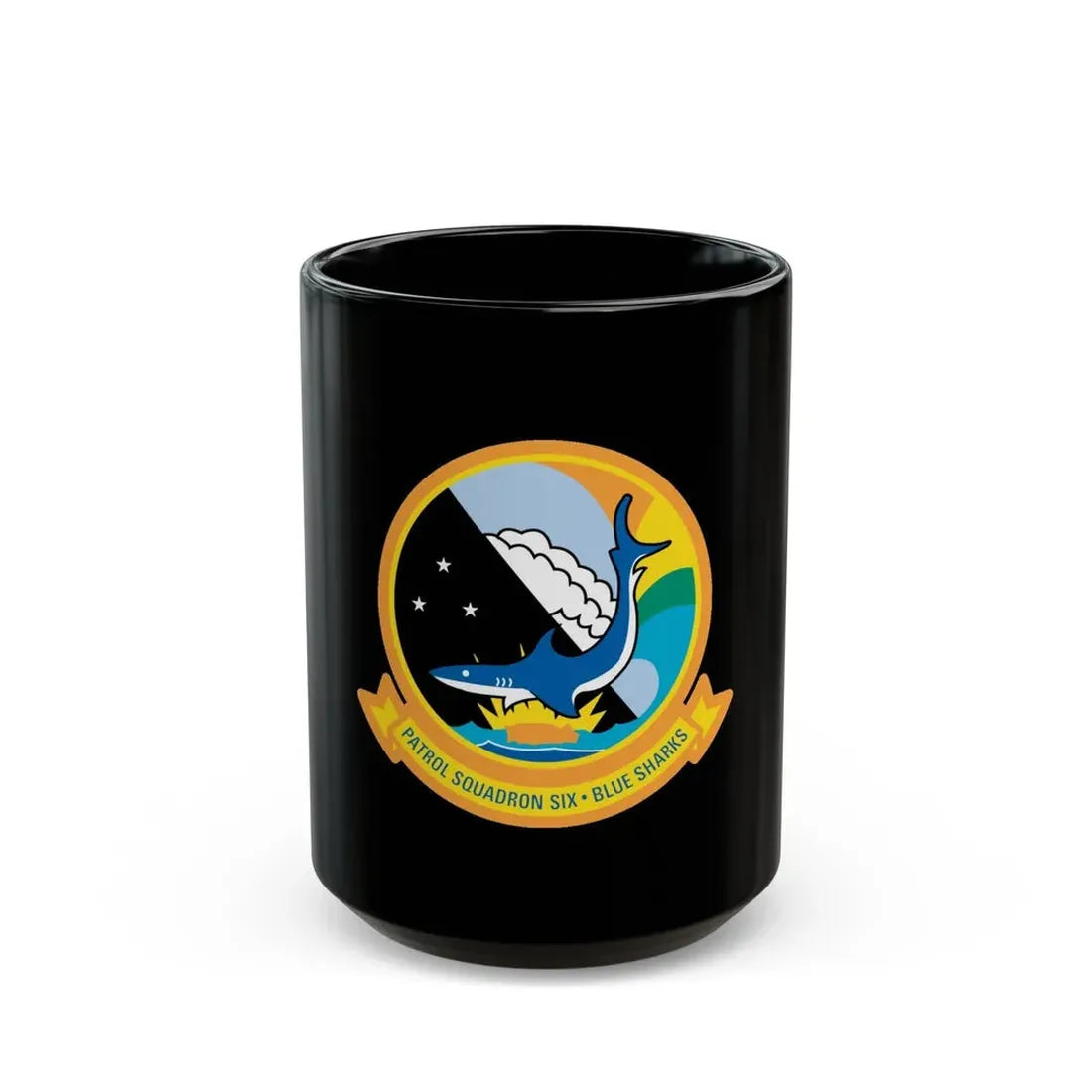 VP 6 Patrol Squadron Six Blue Sharks (U.S. Navy) Black Coffee Mug 15oz - Go Mug Yourself