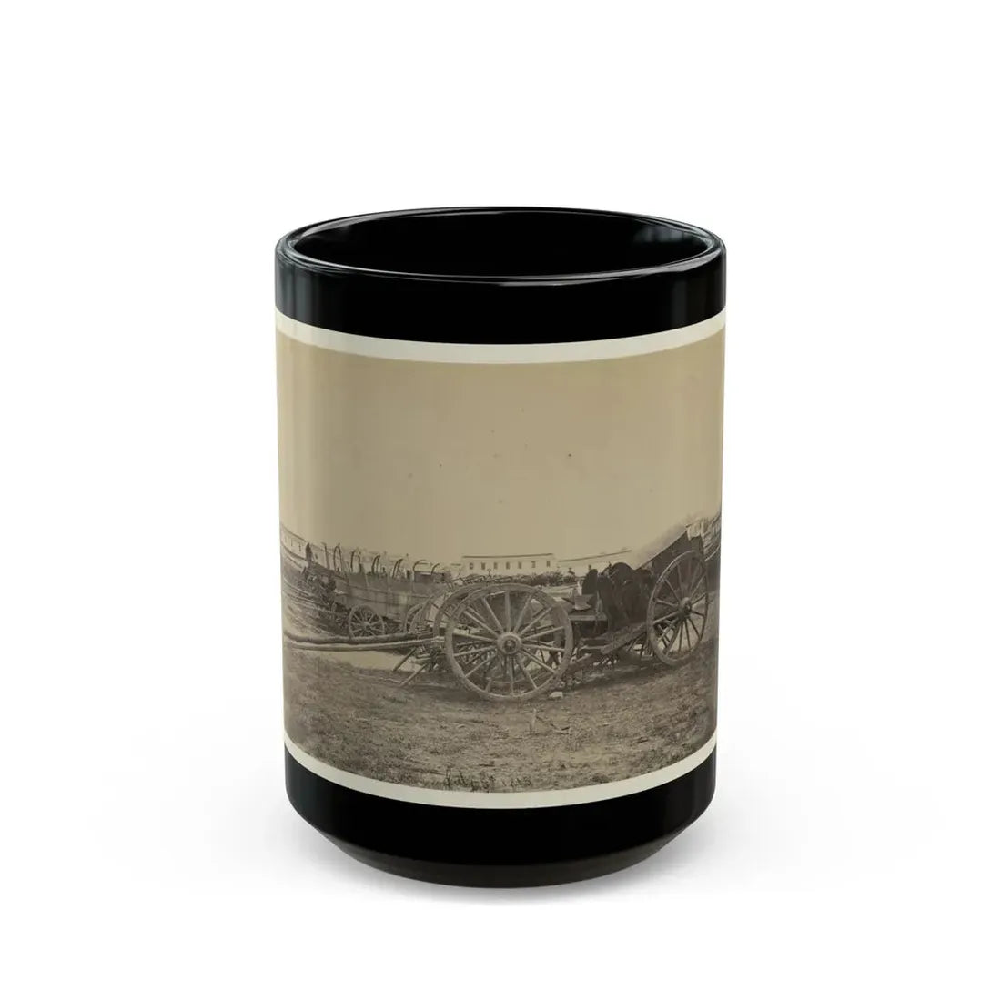 Wagons With Caisson In Foreground, Probably At A Civil War Military Camp (U.S. Civil War) Black Coffee Mug 15oz - Go Mug Yourself