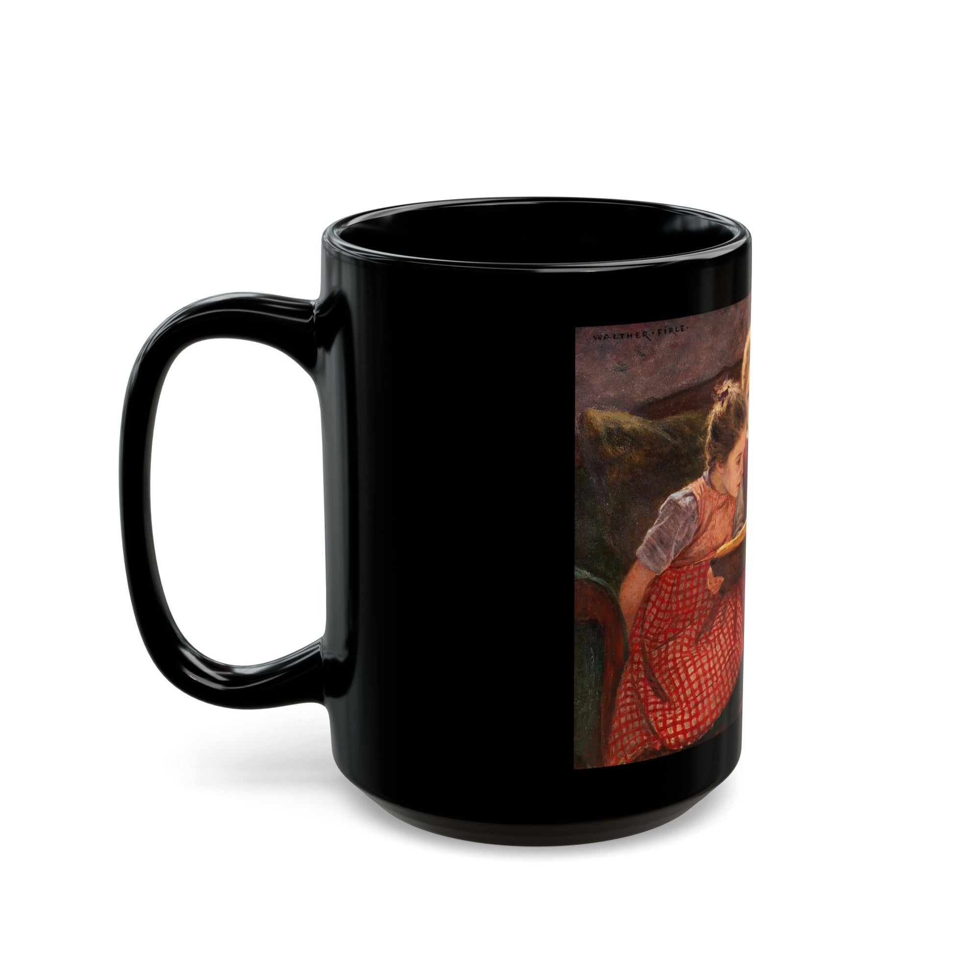 Walther Firle (1859-1929) Three Girls Reading - Black Coffee Mug-Go Mug Yourself