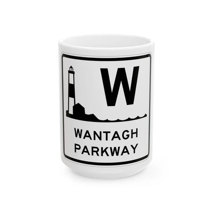 Wantagh Pkwy Shield (New York) (Road Sign) White Coffee Mug 15oz - Go Mug Yourself