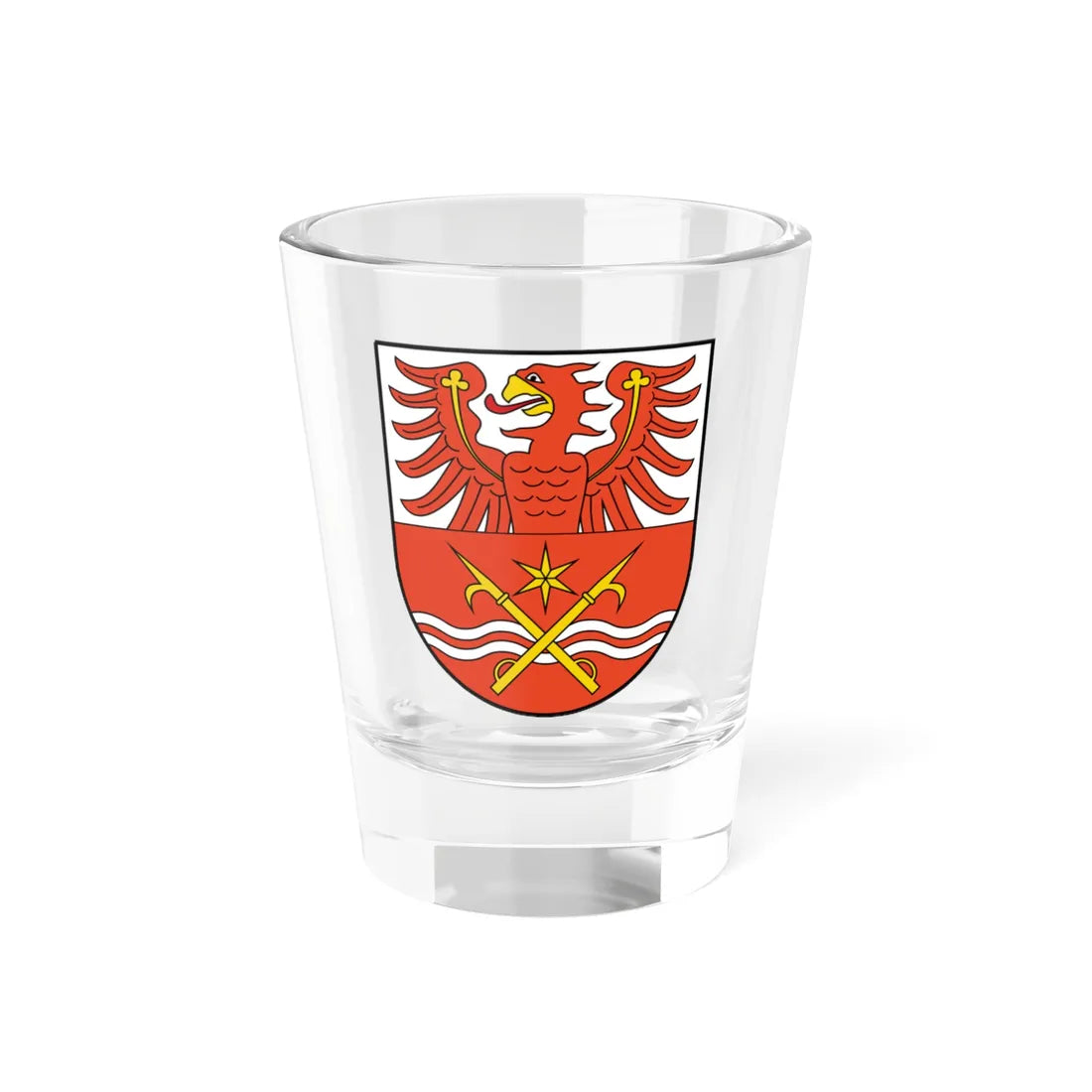 Wappen des Landkreises Märkisch-Oderland laut Hauptsatzung (Germany) (Coat of Arms) Shot Glass 1.5oz 1.5oz - Go Mug Yourself