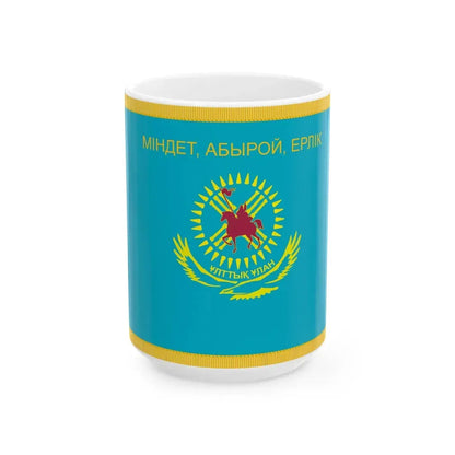 War Flag of Kazakhstan National Guard reverse (Kazakhstan) White Coffee Mug 15oz - Go Mug Yourself