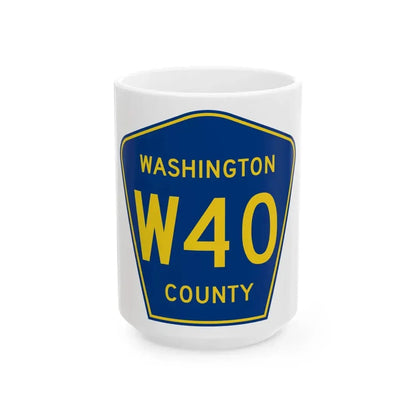 Washington County Route W40 IA (Iowa) (Road Sign) White Coffee Mug 15oz - Go Mug Yourself