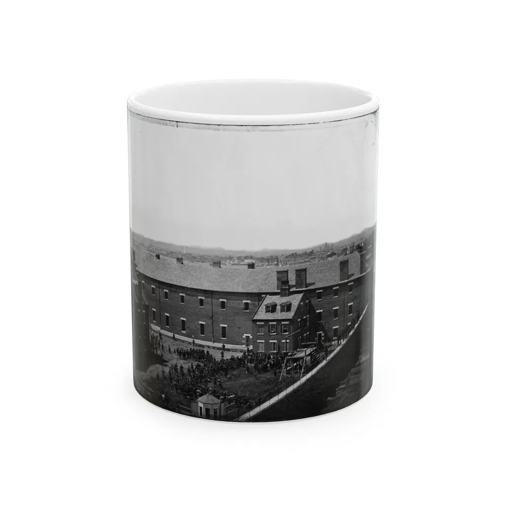 Washington, D.C. Execution Of The Conspirators Scaffold In Use And Crowd In The Yard, Seen From The Roof Of The Arsenal (U.S. Civil War) White Coffee Mug-11oz-Go Mug Yourself