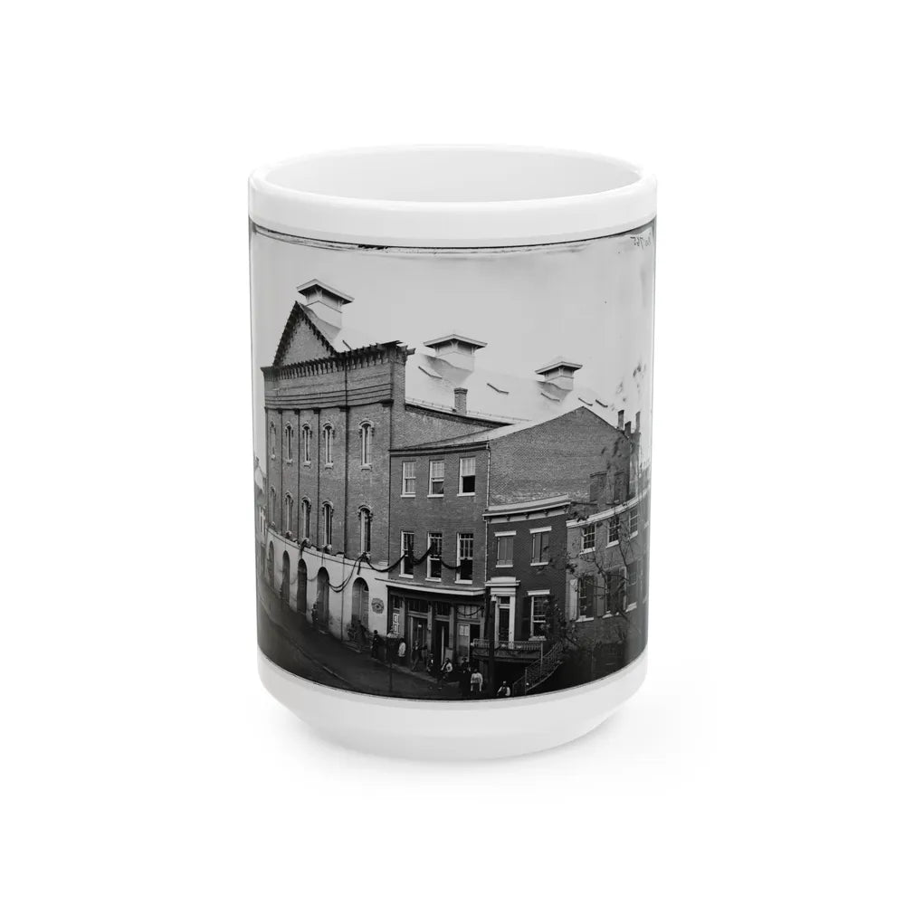 Washington, D.C. Ford's Theater With Guards Posted At Entrance And Crepe Draped From Windows (U.S. Civil War) White Coffee Mug-15oz-Go Mug Yourself