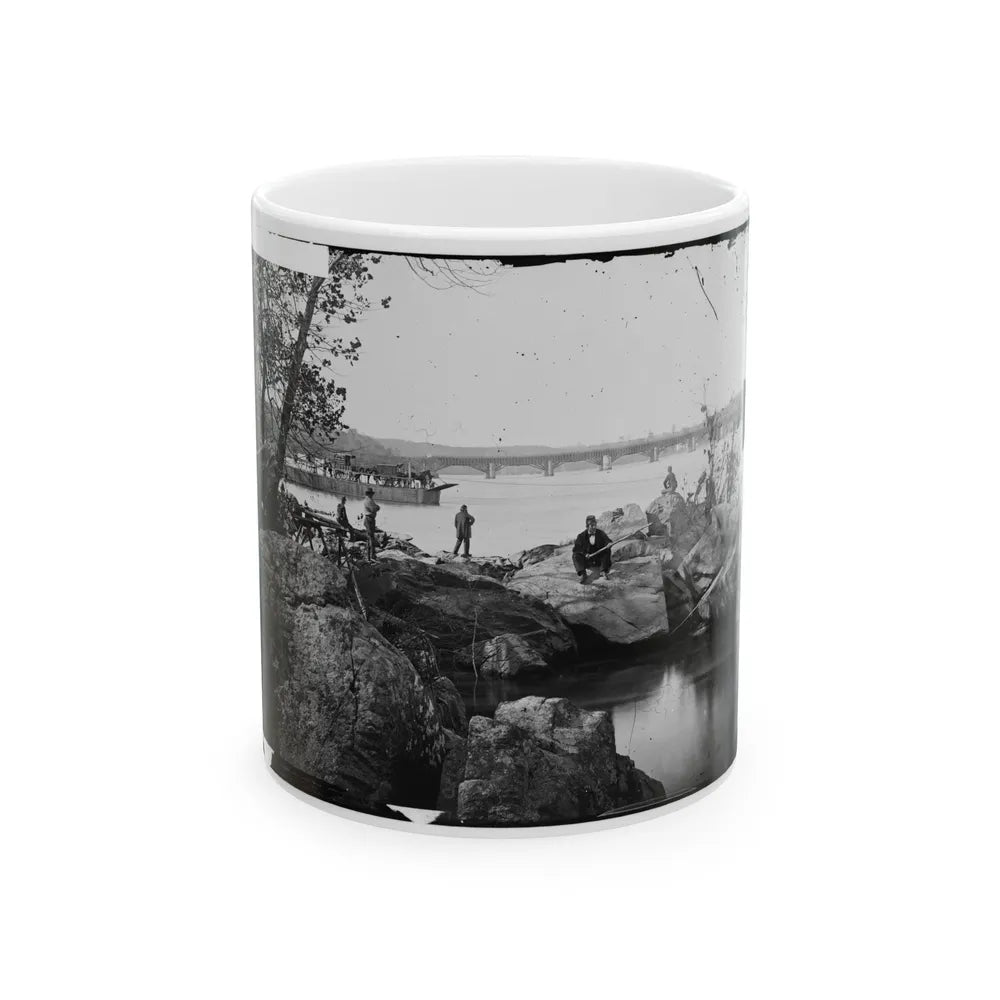 Washington, D.C. Georgetown Ferry-Boat Carrying Wagons, And Aqueduct Bridge Beyond, From Rocks On Mason's Island (U.S. Civil War) White Coffee Mug-11oz-Go Mug Yourself