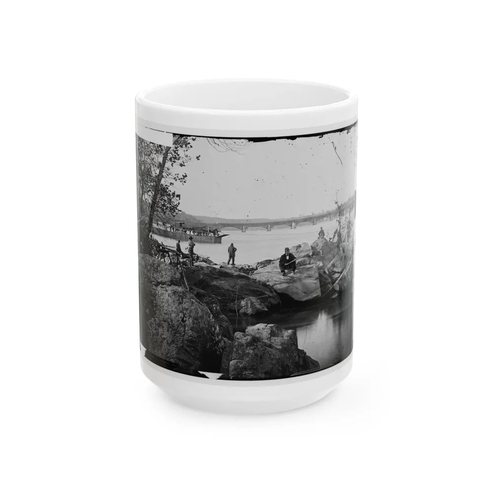 Washington, D.C. Georgetown Ferry-Boat Carrying Wagons, And Aqueduct Bridge Beyond, From Rocks On Mason's Island (U.S. Civil War) White Coffee Mug-15oz-Go Mug Yourself