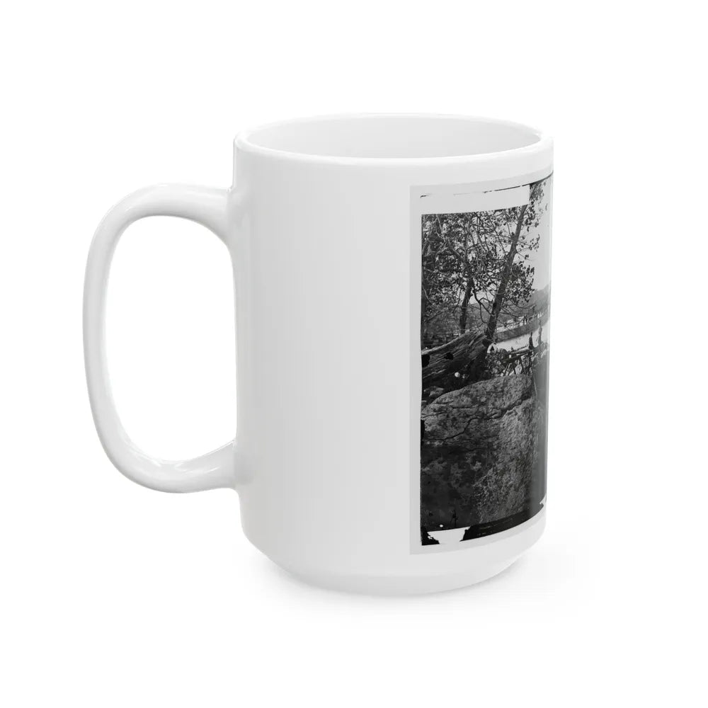 Washington, D.C. Georgetown Ferry-Boat Carrying Wagons, And Aqueduct Bridge Beyond, From Rocks On Mason's Island (U.S. Civil War) White Coffee Mug-Go Mug Yourself