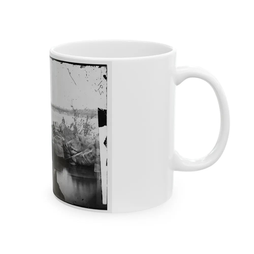 Washington, D.C. Georgetown Ferry-Boat Carrying Wagons, And Aqueduct Bridge Beyond, From Rocks On Mason's Island (U.S. Civil War) White Coffee Mug-Go Mug Yourself