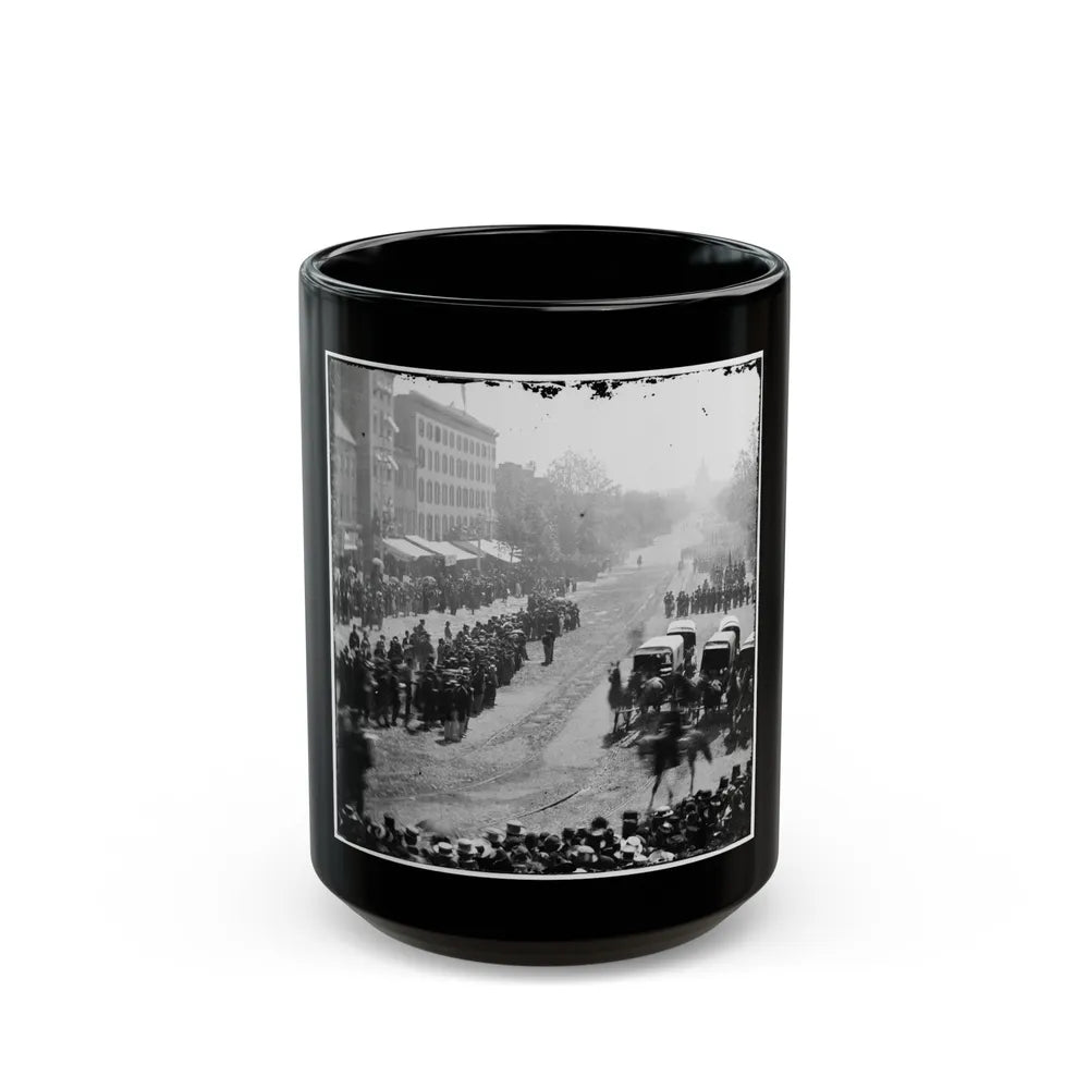 Washington, D.C. Group Of Ambulances Followed By Band And Infantry Units On Pennsylvania Avenue Near The Treasury (U.S. Civil War) Black Coffee Mug-15oz-Go Mug Yourself