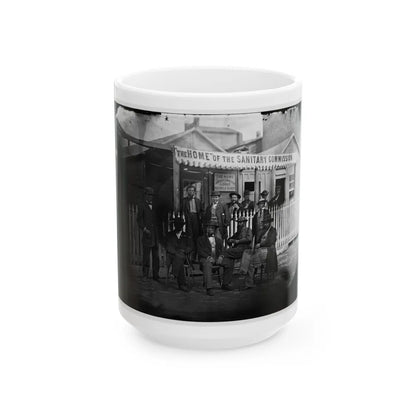 Washington, D.C. Group Of Sanitary Commission Workers At The Entrance Of The Home Lodge (U.S. Civil War) White Coffee Mug-15oz-Go Mug Yourself