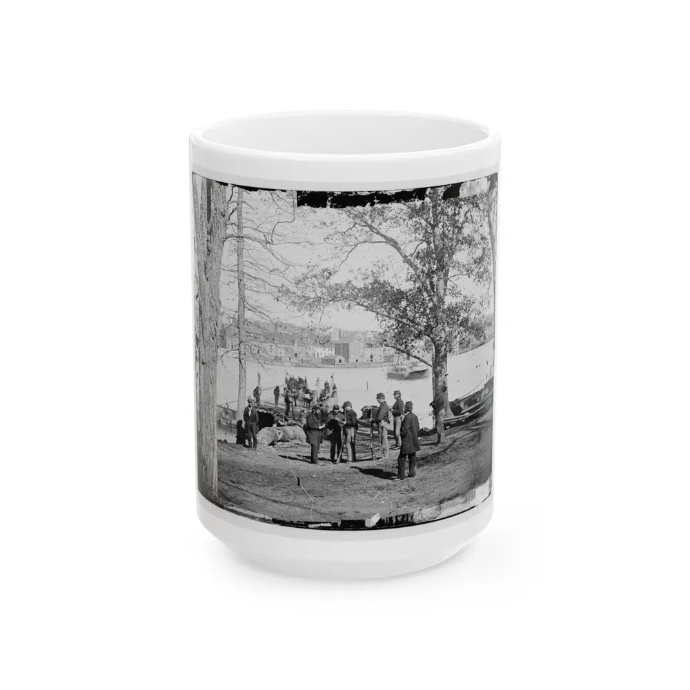 Washington, D.C. Guards At Ferry Landing On Mason's Island Examining A Pass (U.S. Civil War) White Coffee Mug-15oz-Go Mug Yourself