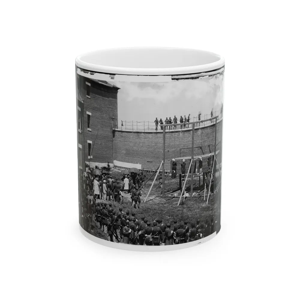 Washington, D.C. Hanging Hooded Bodies Of The Four Conspirators; Crowd Departing (U.S. Civil War) White Coffee Mug-11oz-Go Mug Yourself