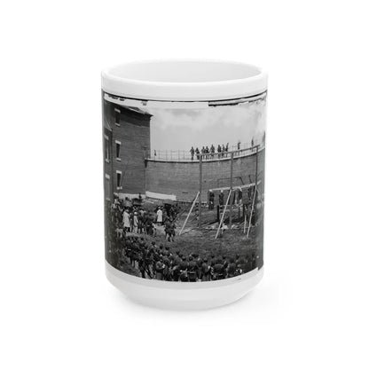 Washington, D.C. Hanging Hooded Bodies Of The Four Conspirators; Crowd Departing (U.S. Civil War) White Coffee Mug-15oz-Go Mug Yourself