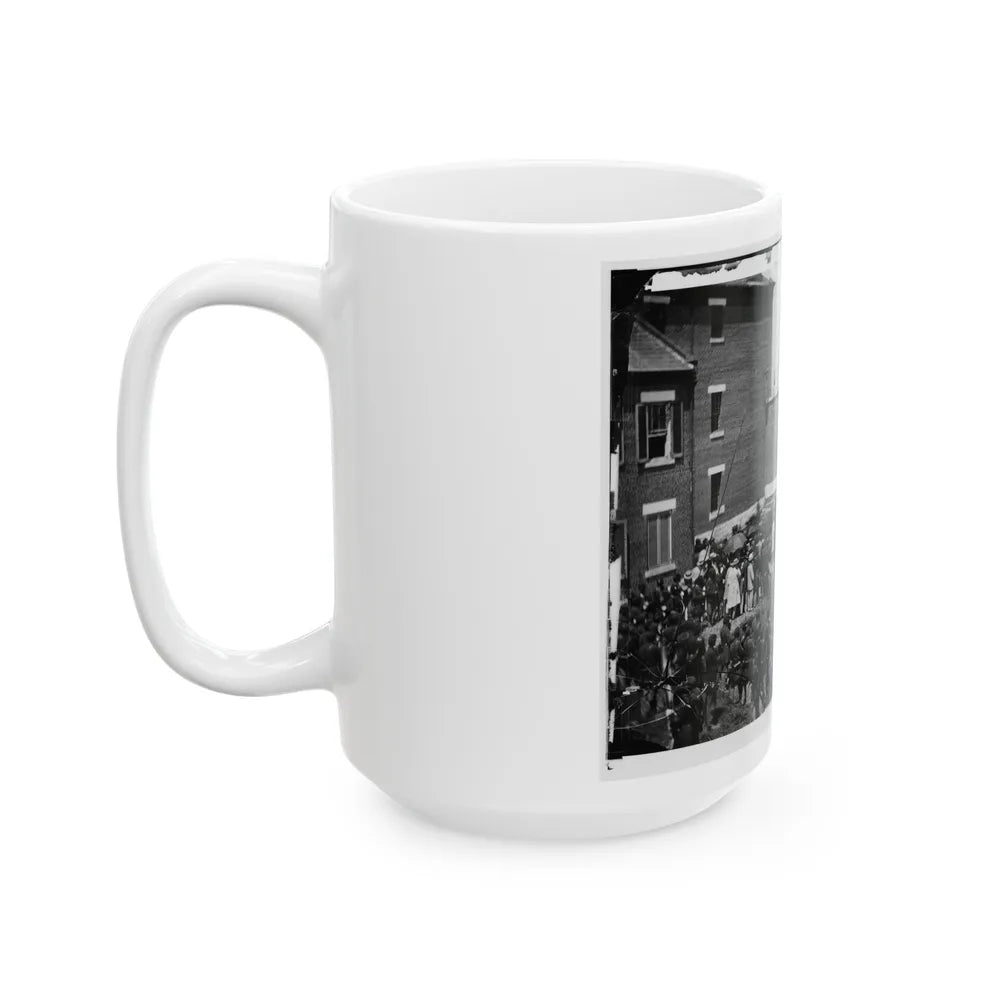 Washington, D.C. Hanging Hooded Bodies Of The Four Conspirators; Crowd Departing (U.S. Civil War) White Coffee Mug-Go Mug Yourself