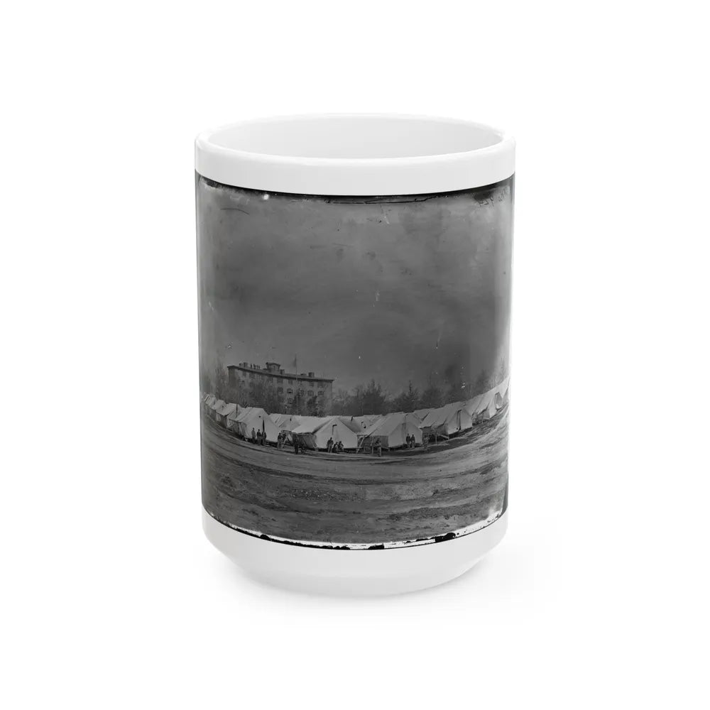 Washington, D.C. Hospital Tents At Camp Carver, With Columbian College Building (U.S. Civil War) White Coffee Mug-15oz-Go Mug Yourself