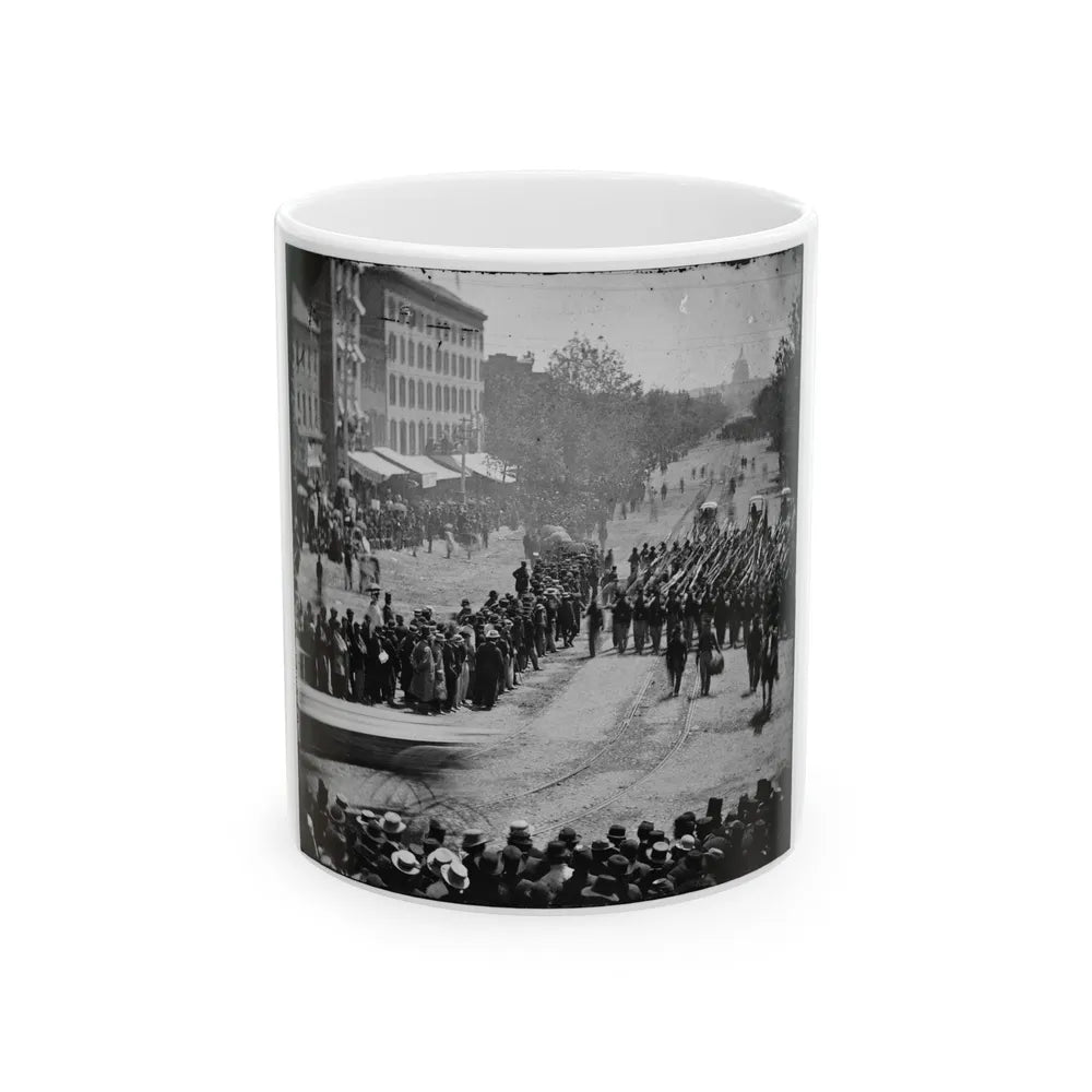 Washington, D.C. Infantry Unit With Fixed Bayonets Followed By Ambulances Passing On Pennsylvania Avenue Near The Treasury (U.S. Civil War) White Coffee Mug-11oz-Go Mug Yourself