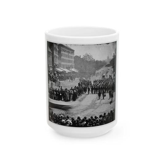 Washington, D.C. Infantry Unit With Fixed Bayonets Followed By Ambulances Passing On Pennsylvania Avenue Near The Treasury (U.S. Civil War) White Coffee Mug-15oz-Go Mug Yourself