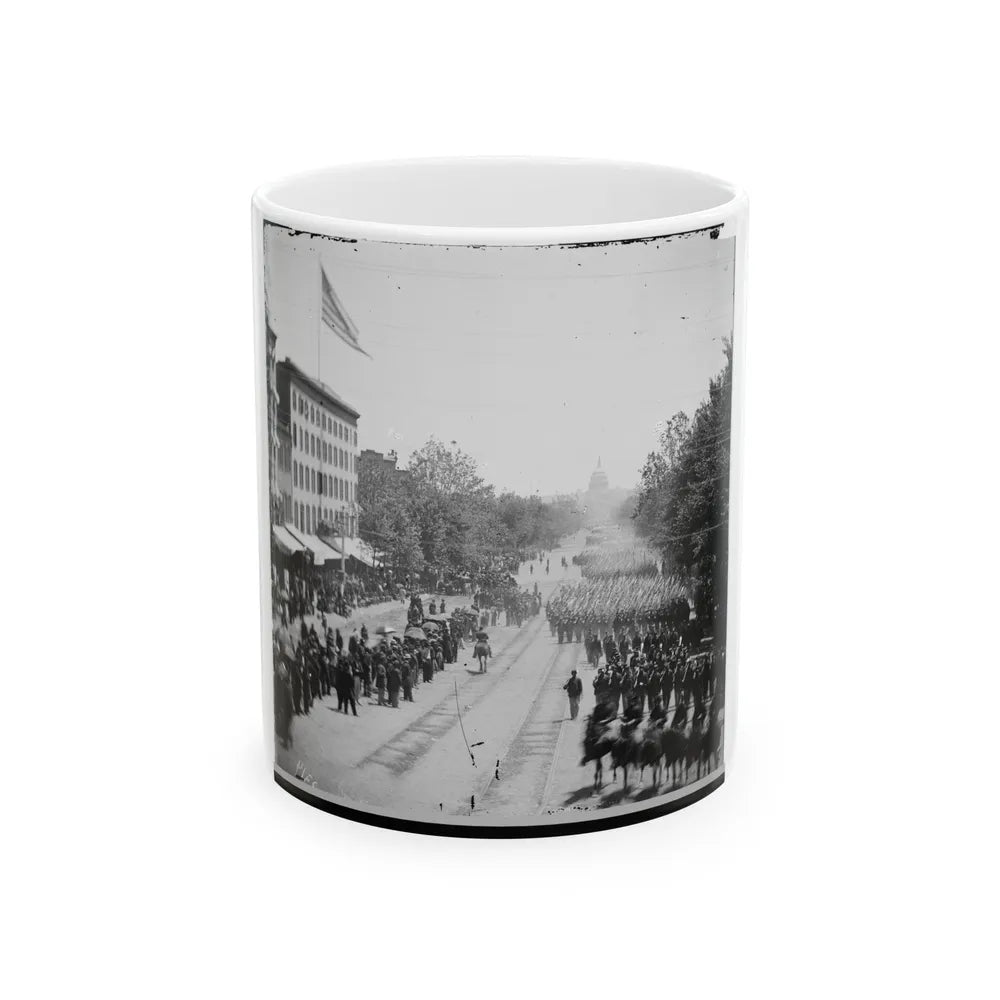 Washington, D.C. Infantry Units With Fixed Bayonets Passing On Pennsylvania Avenue Near The Treasury (U.S. Civil War) White Coffee Mug-11oz-Go Mug Yourself