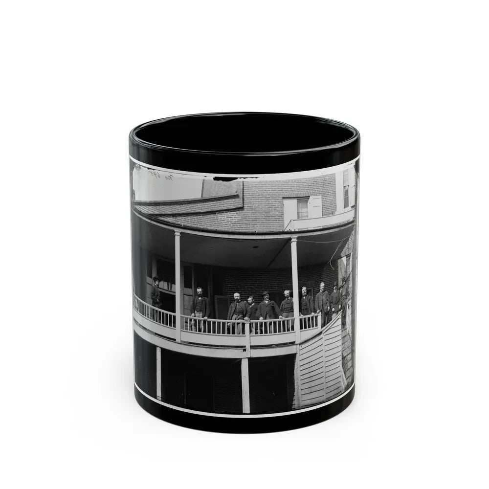 Washington, D.C. Officers And Clerks On A Porch At Signal Corps Headquarters (U.S. Civil War) Black Coffee Mug-11oz-Go Mug Yourself