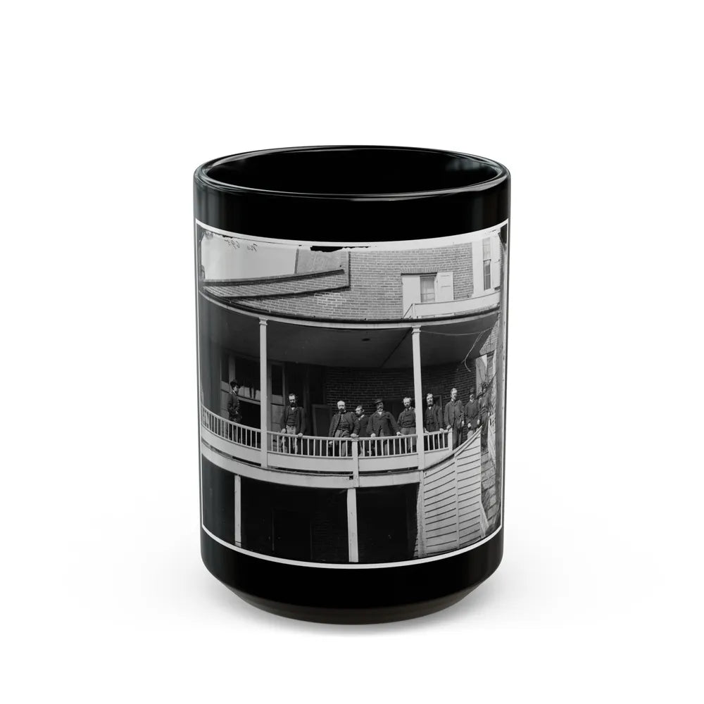 Washington, D.C. Officers And Clerks On A Porch At Signal Corps Headquarters (U.S. Civil War) Black Coffee Mug-15oz-Go Mug Yourself