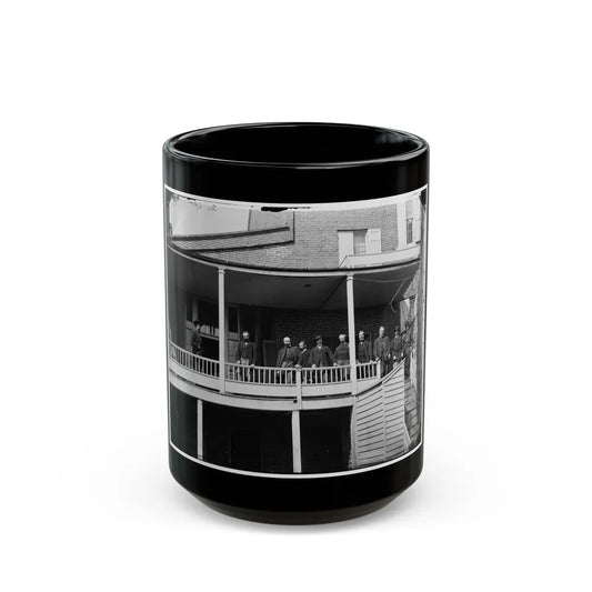 Washington, D.C. Officers And Clerks On A Porch At Signal Corps Headquarters (U.S. Civil War) Black Coffee Mug-15oz-Go Mug Yourself