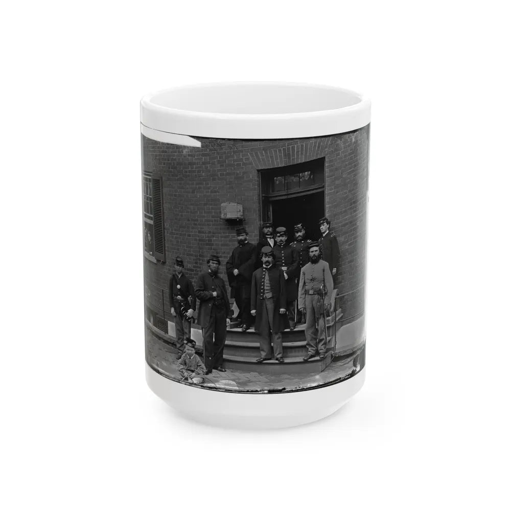 Washington, D.C. Officers At Door Of Seminary Hospital (Formerly Georgetown Female Seminary), 30th St. At N, Georgetown (U.S. Civil War) White Coffee Mug-15oz-Go Mug Yourself