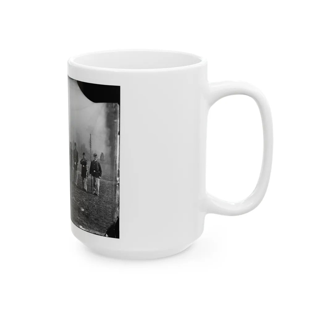 Washington, D.C. Officers Of The U.S. Treasury Battalion; Uncompleted Washington Monument In Left Background (U.S. Civil War) White Coffee Mug-Go Mug Yourself