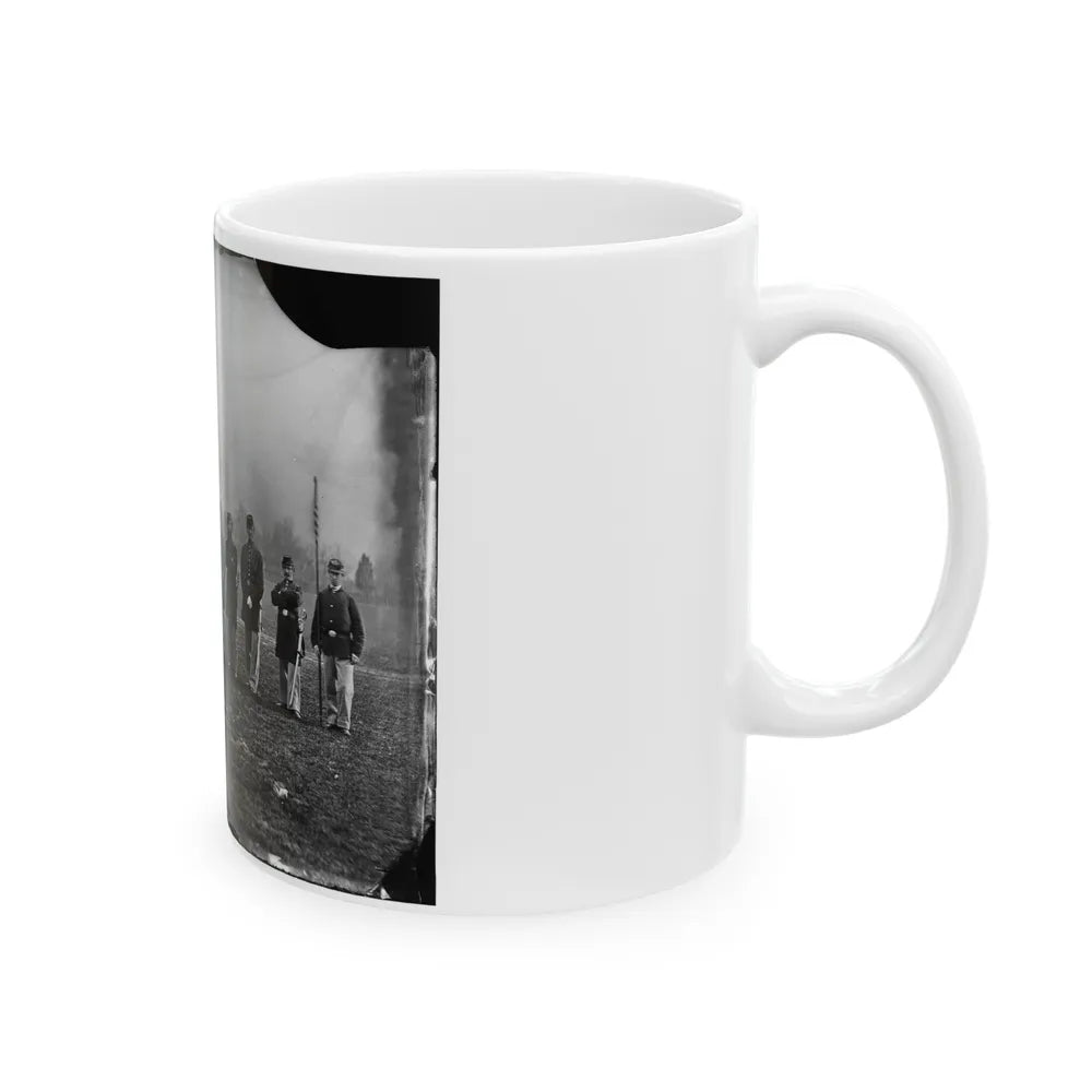 Washington, D.C. Officers Of The U.S. Treasury Battalion; Uncompleted Washington Monument In Left Background (U.S. Civil War) White Coffee Mug-Go Mug Yourself