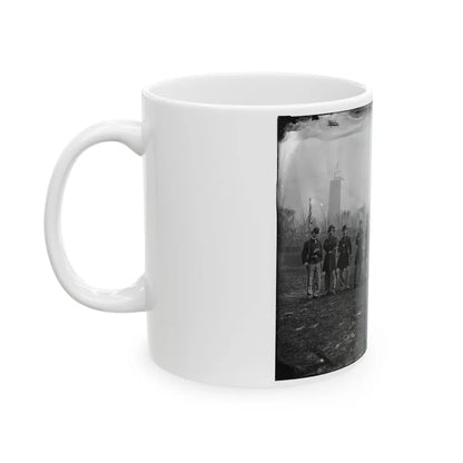 Washington, D.C. Officers Of The U.S. Treasury Battalion; Uncompleted Washington Monument In Left Background (U.S. Civil War) White Coffee Mug-Go Mug Yourself