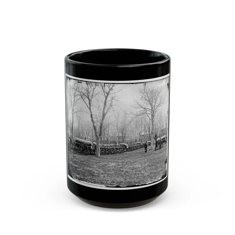 Washington, D.C. Park Of Wiard Guns At The Arsenal; H.L. Stuart, Nathaniel P. Willis, And Gen. Daniel E. Sickles At Right (U.S. Civil War) Black Coffee Mug-15oz-Go Mug Yourself