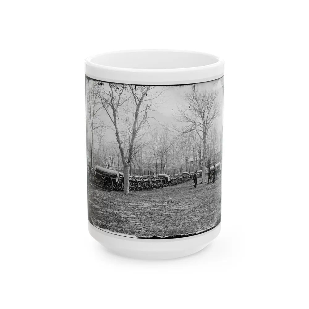 Washington, D.C. Park Of Wiard Guns At The Arsenal; H.L. Stuart, Nathaniel P. Willis, And Gen. Daniel E. Sickles At Right (U.S. Civil War) White Coffee Mug-15oz-Go Mug Yourself