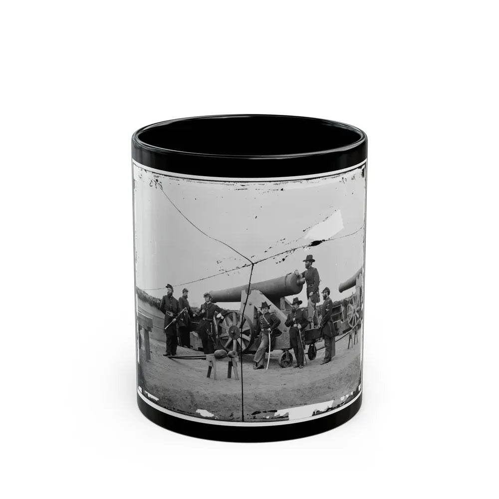 Washington, D.C., Vicinity. Seven Officers By A Big Gun In A Fort (U.S. Civil War) Black Coffee Mug-11oz-Go Mug Yourself