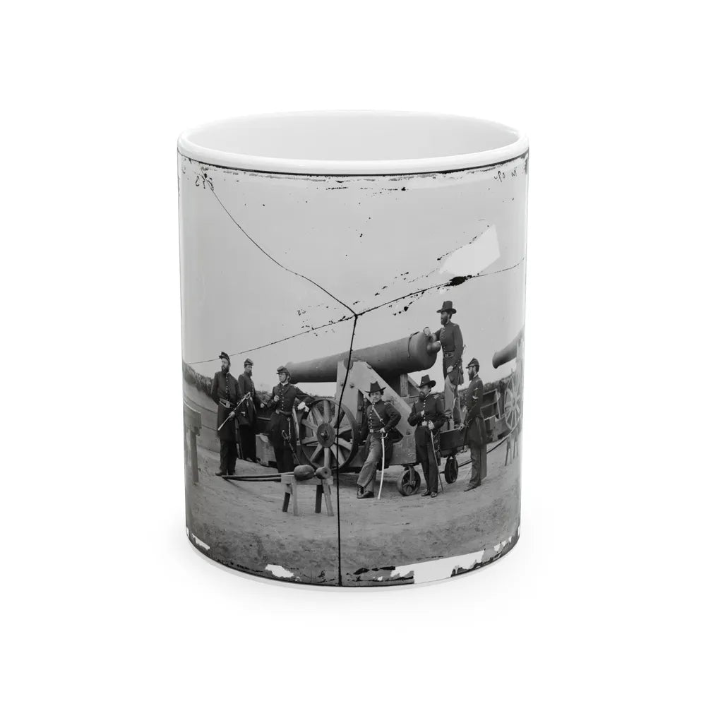 Washington, D.C., Vicinity. Seven Officers By A Big Gun In A Fort (U.S. Civil War) White Coffee Mug-11oz-Go Mug Yourself