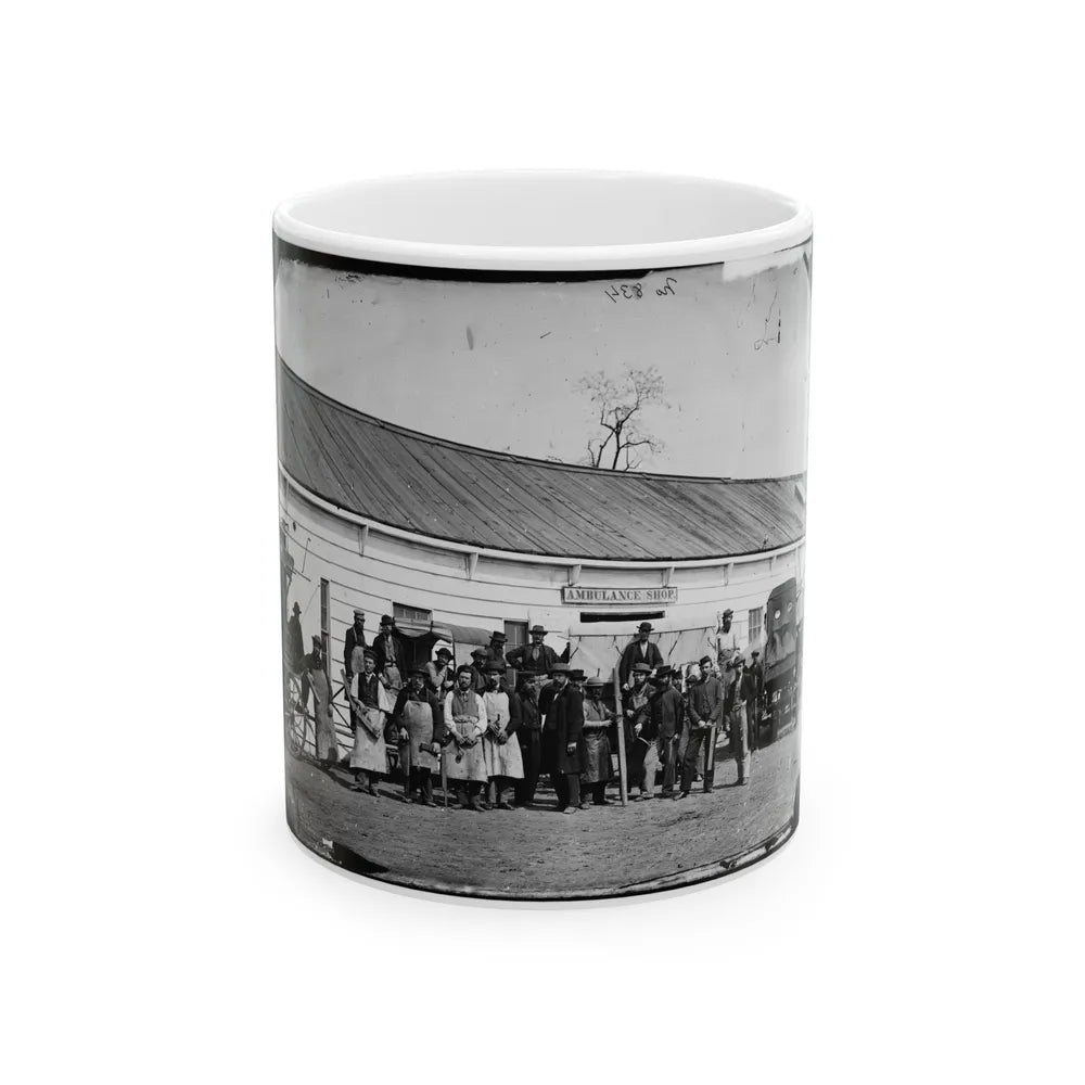 Washington, D.C. Workmen In Front Of The Ambulance Shop (U.S. Civil War) White Coffee Mug-11oz-Go Mug Yourself