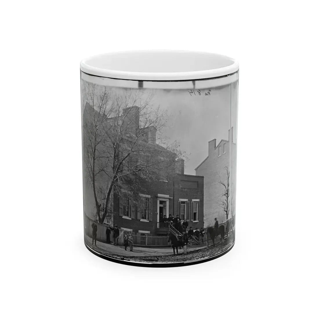 Washington, D.C. Col. Benjamin F. Fisher And Staff On Steps Of Signal Corps Headquarters, 1816 F St., Nw (U.S. Civil War) White Coffee Mug 11oz - Go Mug Yourself