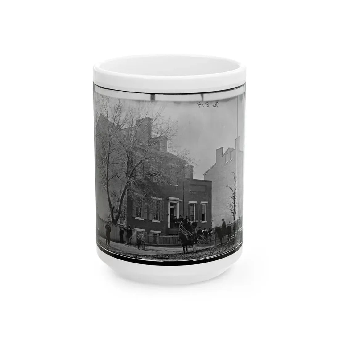 Washington, D.C. Col. Benjamin F. Fisher And Staff On Steps Of Signal Corps Headquarters, 1816 F St., Nw (U.S. Civil War) White Coffee Mug 15oz - Go Mug Yourself